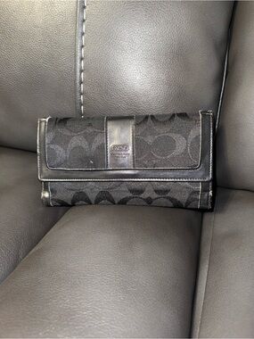 Coach Black Signature Jacquard Trifold Wallet